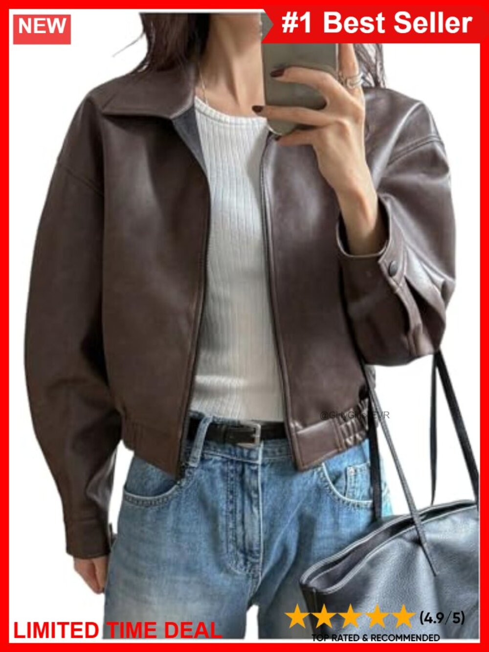 Faux Leather Zip Up Crop Bomber Jacket Women's Y2K Motorcycle Jacket